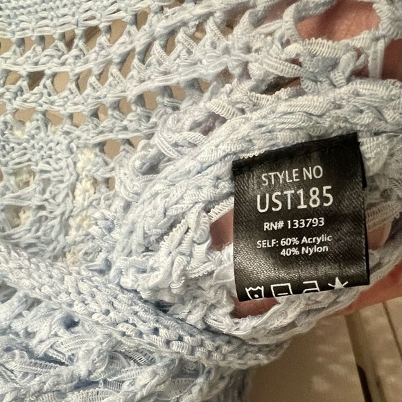 POL Blue V-Neck Crochet Front Pockets Hoodie Oversized Small - Picture 4 of 6